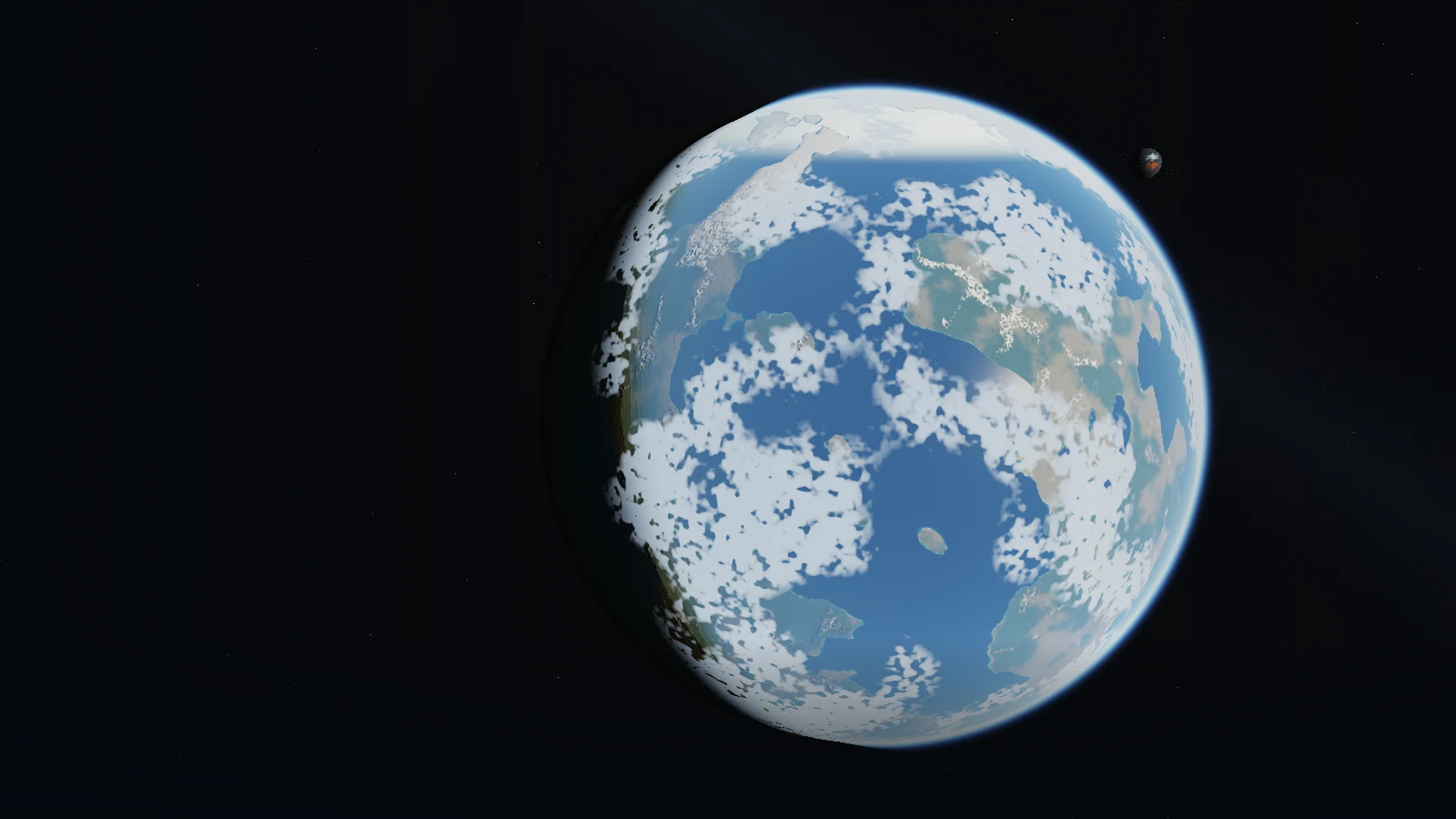 Aeon's blue atmosphere and cloud-covered surface seen from orbit in Star Agent
